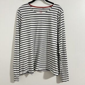 Boden Striped Tee Size US 20/22 Plus White Long Sleeve T Shirt Casual Stretch